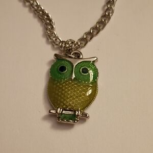 Green Owl Pendant Necklace